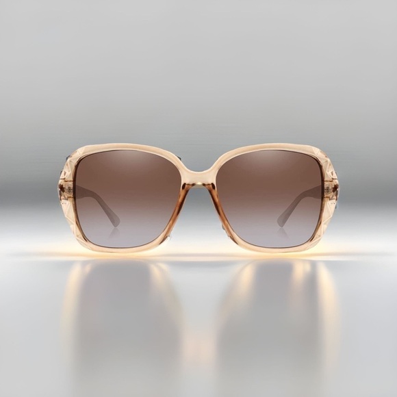 Brown & Gold Oversized Square Sunglasses Polarized Tinted w Crystal Frames Nwt - Picture 1 of 9